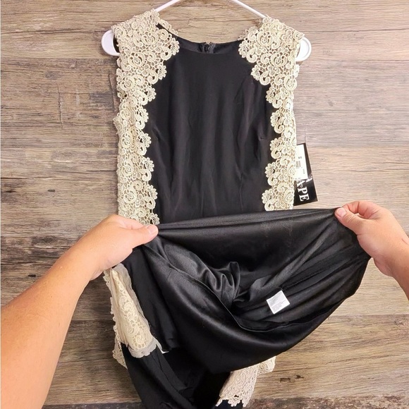 Xscape Black Midi Dress with Elegant Cream Lace - Picture 2 of 10